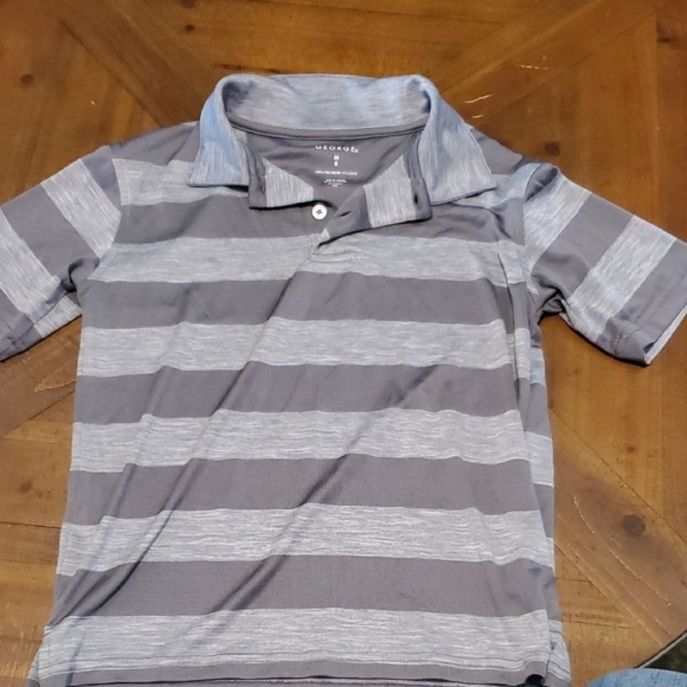 George Kids Polo Shirt in Gray Stripes